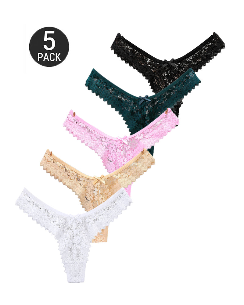 Multiple-Pack Sexy Floral Lace See-Through Thongs