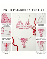 Sweet Floral Embroidered Lingerie Set
