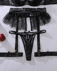 Sexy Lace Hollow See-Through Gathered Lingerie Set