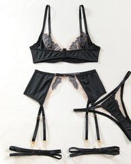 Sexy See-through Mesh Floral Embroidery Patchwork Push-up Bra and Thong Lingerie Set