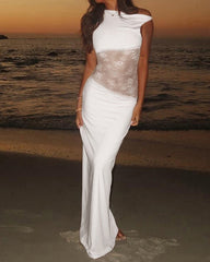 Sexy Figure-hugging Spliced Lace Sleeveless Backless Long Dress