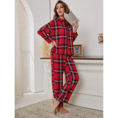 Conjunto de pijama de manga larga a cuadros navideños - Gran cuadro