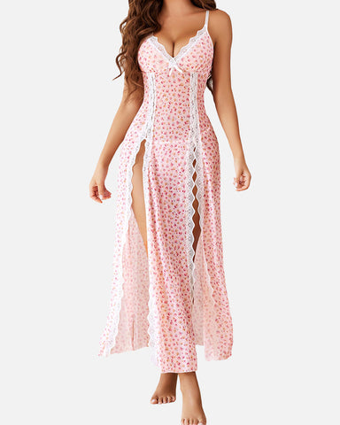 Sexy Mesh V Neck Side Split Nightdress ShySilk sexy-mesh-v-neck-side-split-nightdress-shysilk