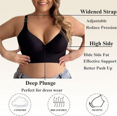 Full-Coverage V-Neck Back Smoothing Bra- Black+Brown (2 Pack)