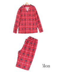 Christmas Red Plaid Print Crew Neck Family Pajama Set