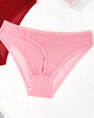 Solid Color See-through Mesh Hollow-out Sexy Comfortable Panties
