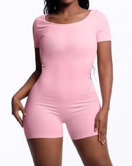 Backless Hip-lifting Seamless Elastic Short-sleeved Shorts Yoga Fitness Bodysuit