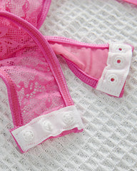 Sexy Colorblock Floral Lace See-through Bodysuit with Stockings Set