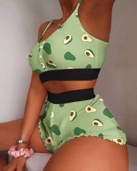 Casual Printed Comfortable Breathable Tank Top and Shorts Loungewear Set