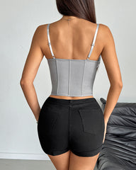 Sexy Sheer Mesh Lace Patchwork Boning Spaghetti Straps Corset Top