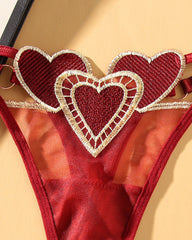 Heart Embroidered Sheer Mesh Sexy Thong