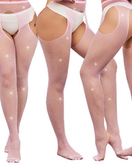 Sexy Rhinestone-embellished Open-crotch Sheer Mesh Pantyhose Tights