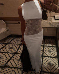 Sexy Figure-hugging Spliced Lace Sleeveless Backless Long Dress