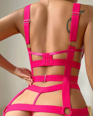 Sexy Strappy Crisscross Cutout Underwire Garter Belt Lingerie Set