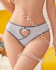 Low-rise Ribbed Heart-shaped Cutout Colorblock Breathable Comfortable Briefs