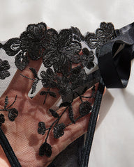 Sexy Flower Embroidered Mesh Lace Gathered Bra Set