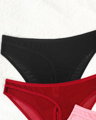 Solid Color See-through Mesh Hollow-out Sexy Comfortable Panties