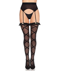 Sexy Cross-over Sheer Mesh Garter Belt Stockings