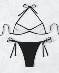 Sexy Solid Color Halter Neck Mini Pleated Beach Bikini