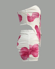 Beach Vacation Floral Print Strapless Top and Tight Skirt Set
