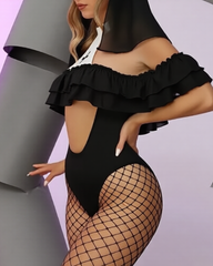 Sexy Nun Cosplay Costume Lingerie Set with Fishnet Stockings