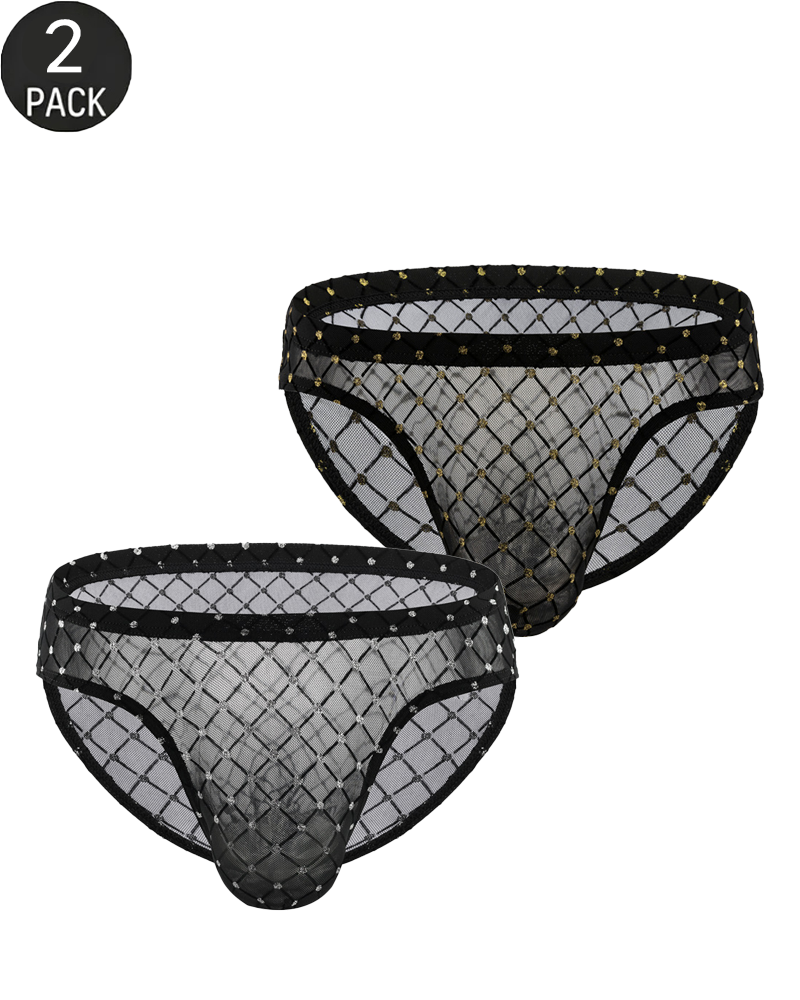 2-Pack Men's Sheer Mesh Diamond Pattern Briefs