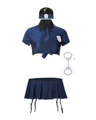 Police Costume Lingerie Set with Hat & Fishnet Stockings