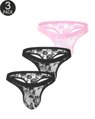 3-Pack Mixed Colors Sheer Floral Lace Low-Rise Briefs