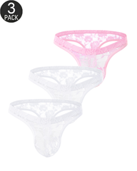 3-Pack Mixed Colors Sheer Floral Lace Low-Rise Briefs