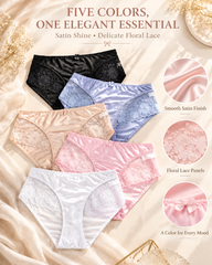 3-Pack Mixed-Color Satin-Look Briefs with Floral Lace Panels