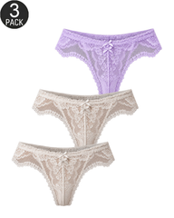 3-Pack Women's Floral Lace V-Waist Thong Panties