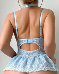 Sexy Deep V Lace Camisole Nightgown with Stockings Set