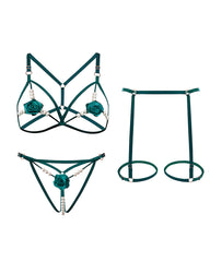 Sexy Rose Beaded Hollow-Out Three-Piece Lingerie Set