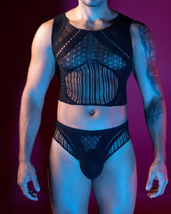 Men's Sexy Hollow-Out See-Through Elastic Fishnet Lingerie Set