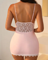 Sexy Deep V Lace Trim Elastic Bodycon Nightgowns