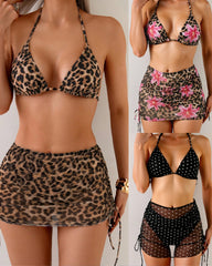 Sexy Halter Neck Leopard Print Beach Vacation Bikini Set