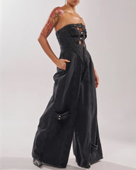 Sexy Strapless Wide-leg Denim Jumpsuit