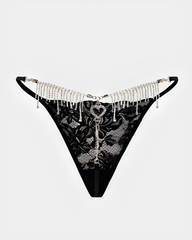 Sexy Sheer Lace Rhinestone Fringe Heart Thong