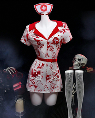 Halloween Bloody Nurse Costume Mini Dress