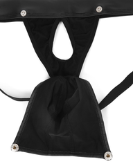 Men's Black Leather-Look Open Pouch Briefs with Snap Buttons