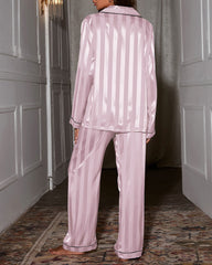 Casual Satin Striped Pajama Set