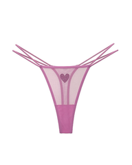 3-Pack Rhinestone Heart Sheer Mesh Thong Panties
