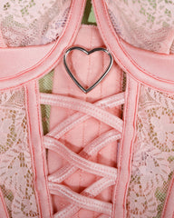 Sexy Lace See-Through Heart-Shaped Buckle Lingerie Set