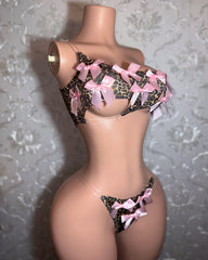 3D Bow-decorated Sexy Strapless Bra and Thong Lingerie Set