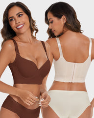 Push-Up Back Smoothing Bra-Brown+Beige (2 PACK）