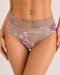 4-Pack Mid Waist Floral Print Lace Seamless Panties