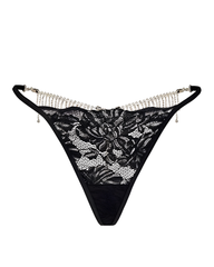 Sexy Sheer Lace Rhinestone Fringe Heart Thong