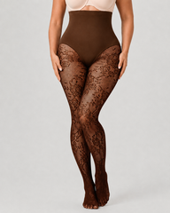 High Waist Control Tummy Floral Lace Shaping Pantyhose