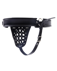 Men's Black Leather-Look Studded Lattice Strap Brief