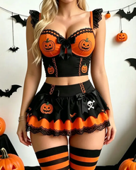 Sexy Seductive Halloween Pumpkin Witch Role-Play Lingerie Set